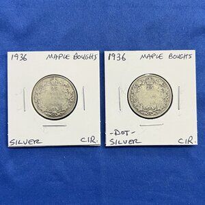 Canada 1 x Extremely Rare 1936 Dot & 1 x 1936 25¢ Quarters!
